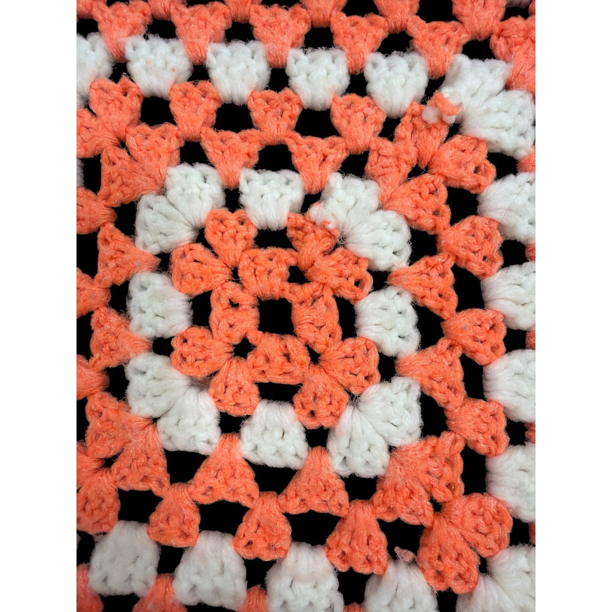 Handmade Crochet Afghan Dark Peach White Vintage Square Throw 50 x 50 – additional view 5