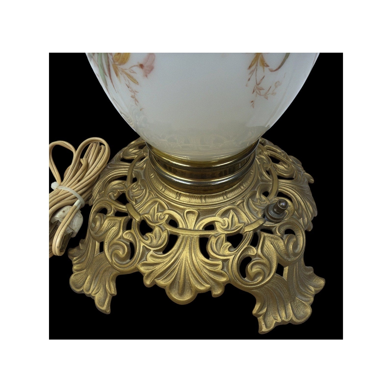 Antique Victorian 31" Banquet Lamp Hand Painted Pink Opal Glass Electric