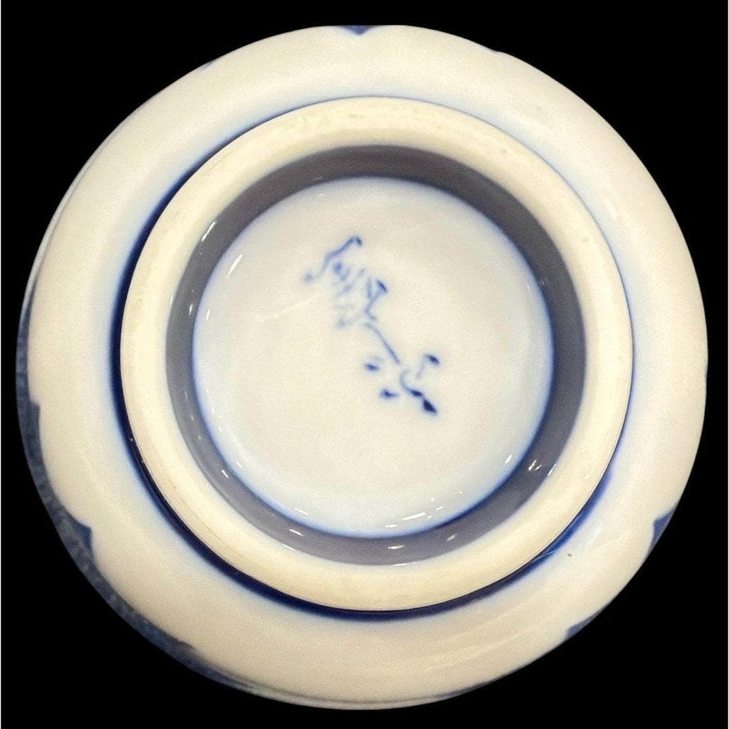 Set of 6 Vintage Blue White Porcelain Rice Bowls, Hand-Painted Floral Tea Bowls