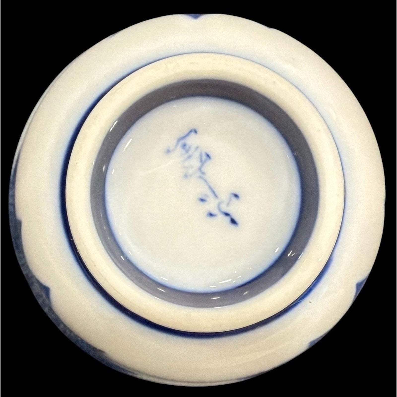 Set of 6 Vintage Blue White Porcelain Rice Bowls, Hand-Painted Floral Tea Bowls