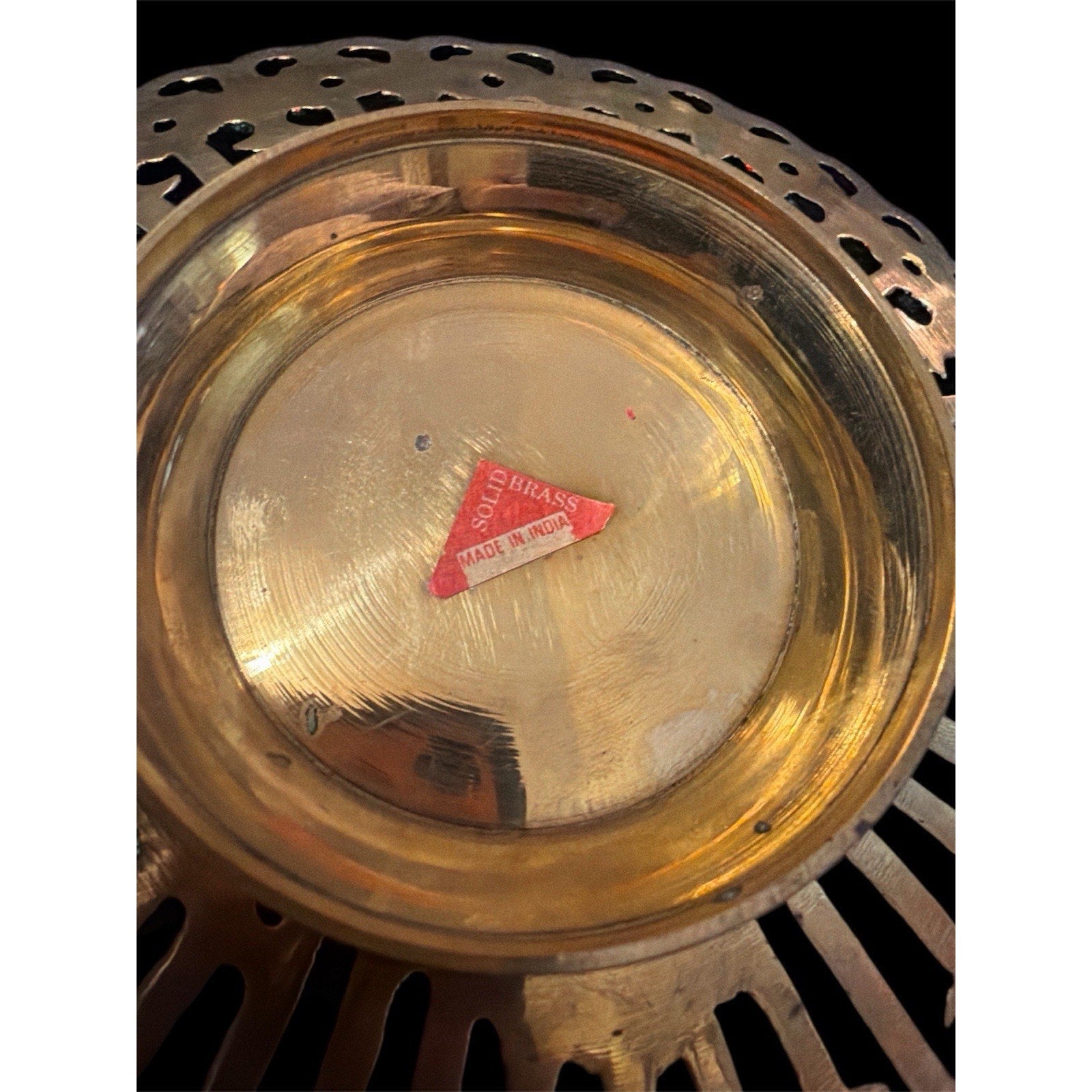 Vintage Solid Brass Pedestal Dish Enamel Floral India Trinket Bowl