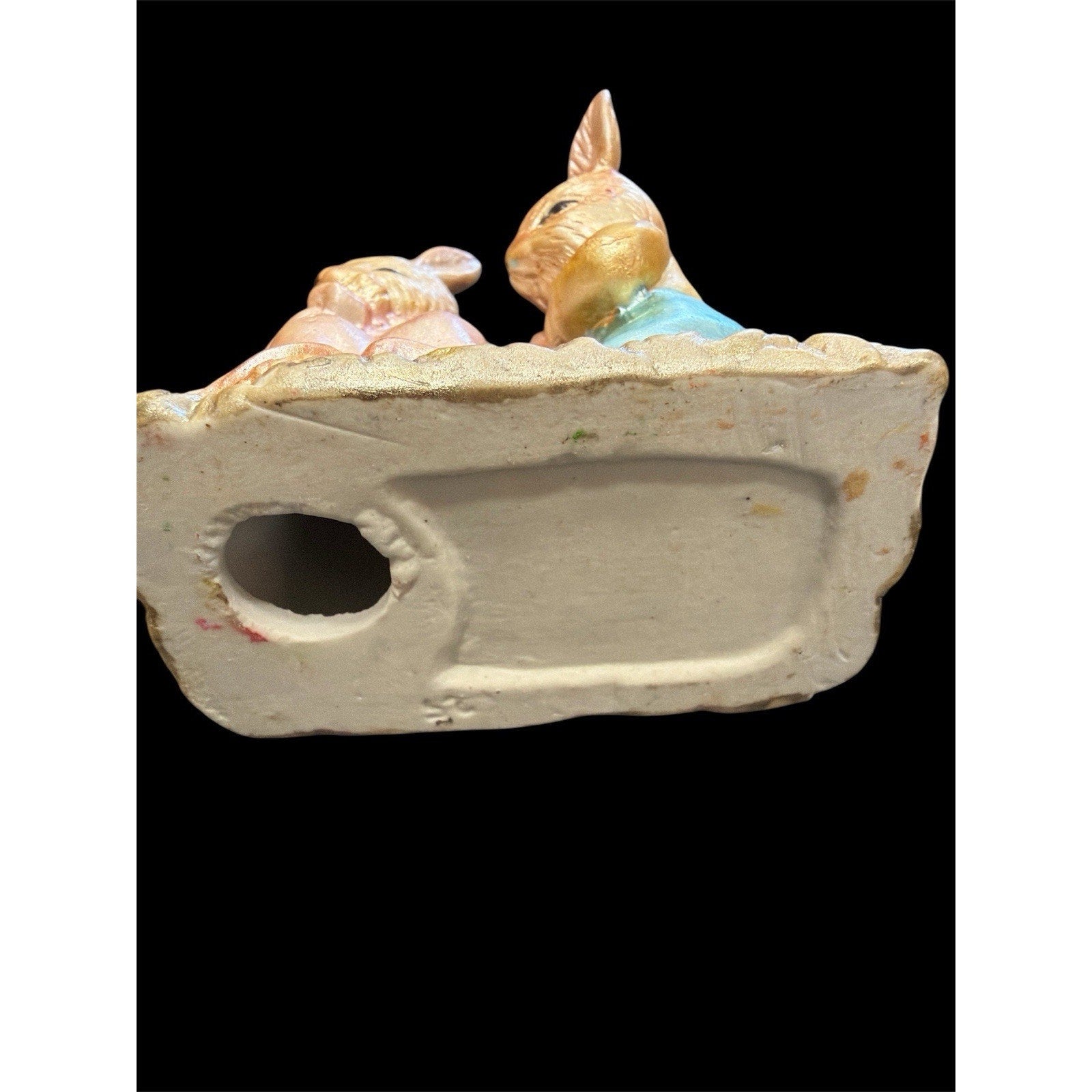 Vintage Ceramic Easter Bunny Couple Figurine, Pastel Rabbit Spring Decor