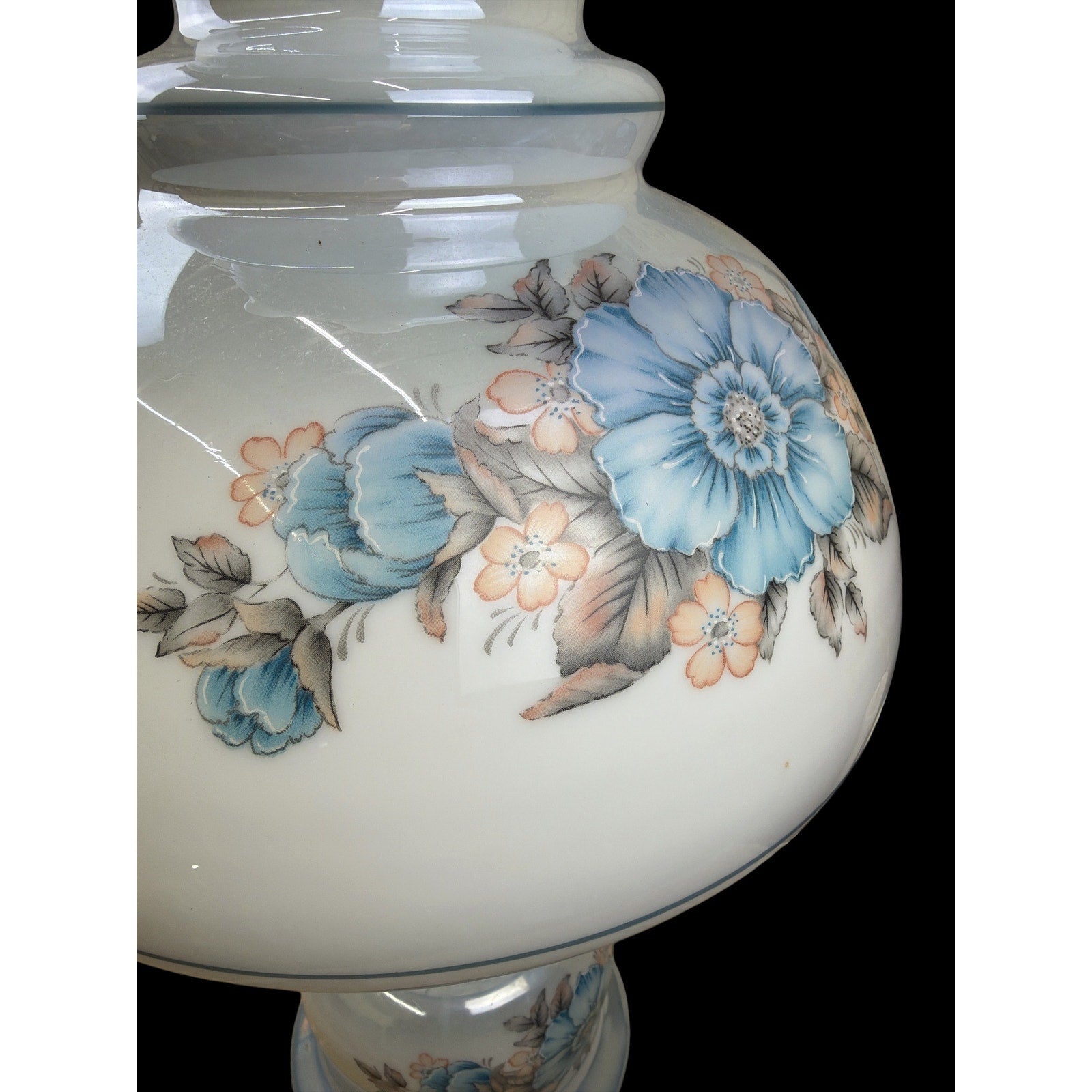Vintage Blue Floral Hurricane Table Lamp Dual Light 27" Gone With the Wind Style