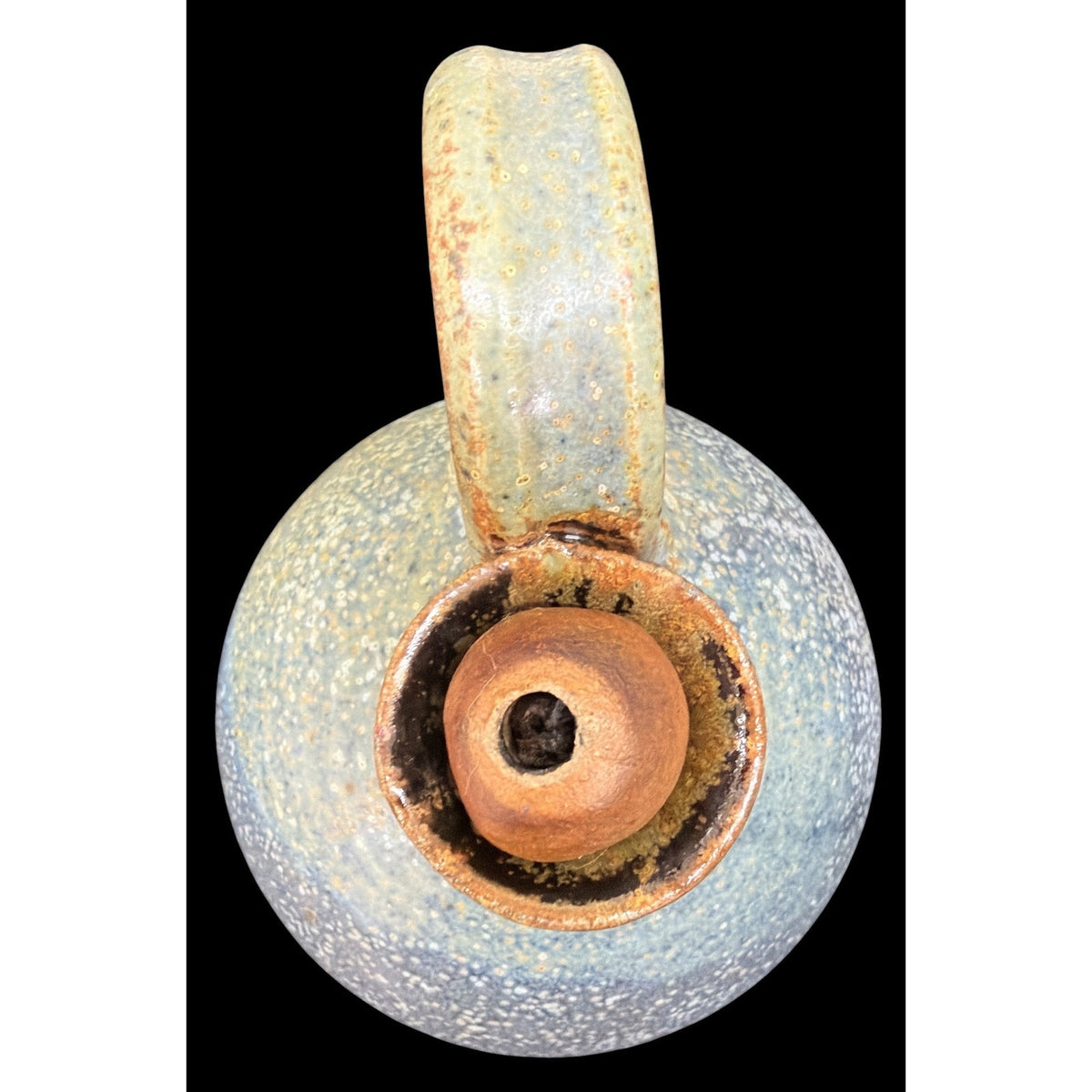 Vintage Signed Studio Pottery Oil Lamp Blue Speckled Stoneware Jug 6" – additional view 6