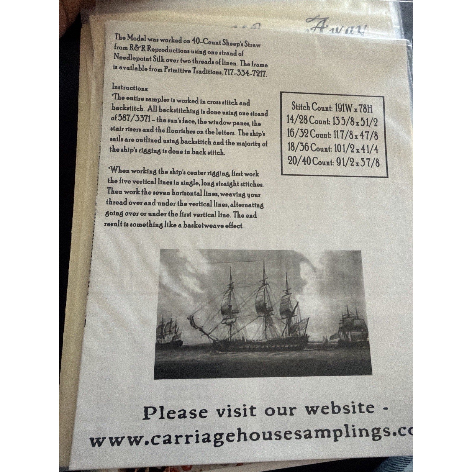 1797 Ship Sampler Carriage House Samplings Cross Stitch Pattern