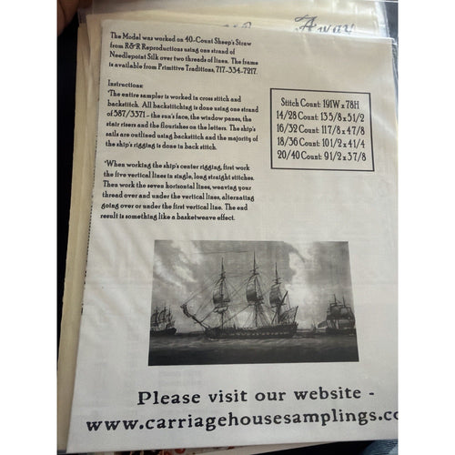 1797 Ship Sampler Carriage House Samplings Cross Stitch Pattern
