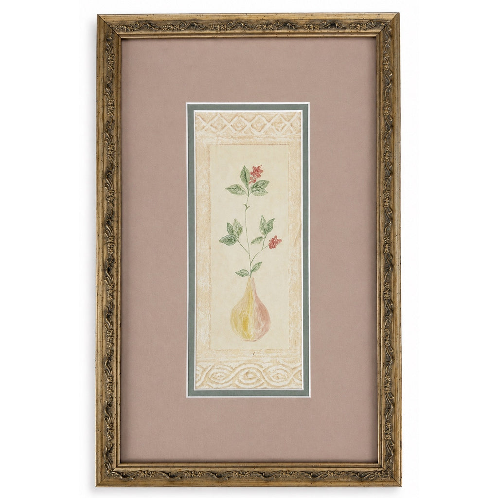 Vintage Botanical Wall Art Prints Pair Framed Floral Double Matted Pair
