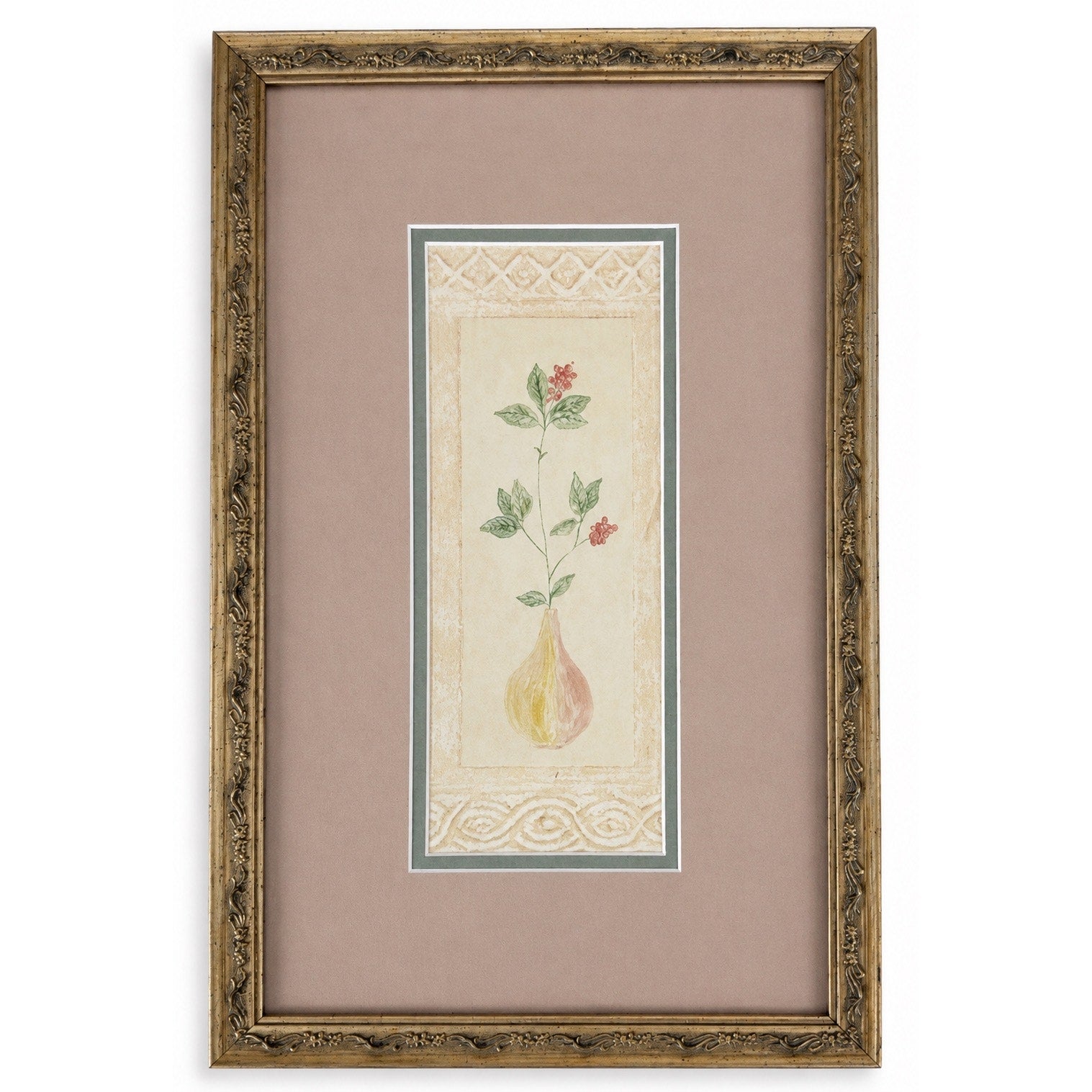 Vintage Botanical Wall Art Prints Pair Framed Floral Double Matted Pair