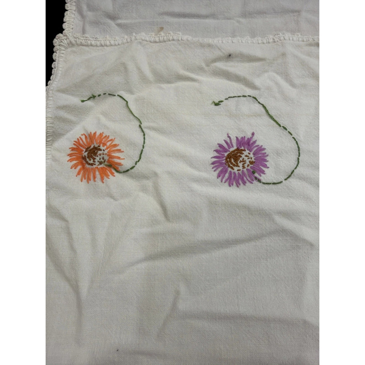 Handmade Feedsack? embroidered Tablecloth 31” x 36” – additional view 5