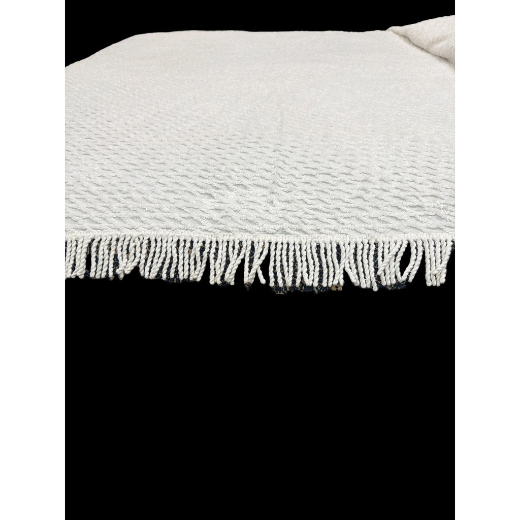 Vintage White Chenille Bedspread Queen Size 82x104 Crosshatch Fringe Cotton MCM