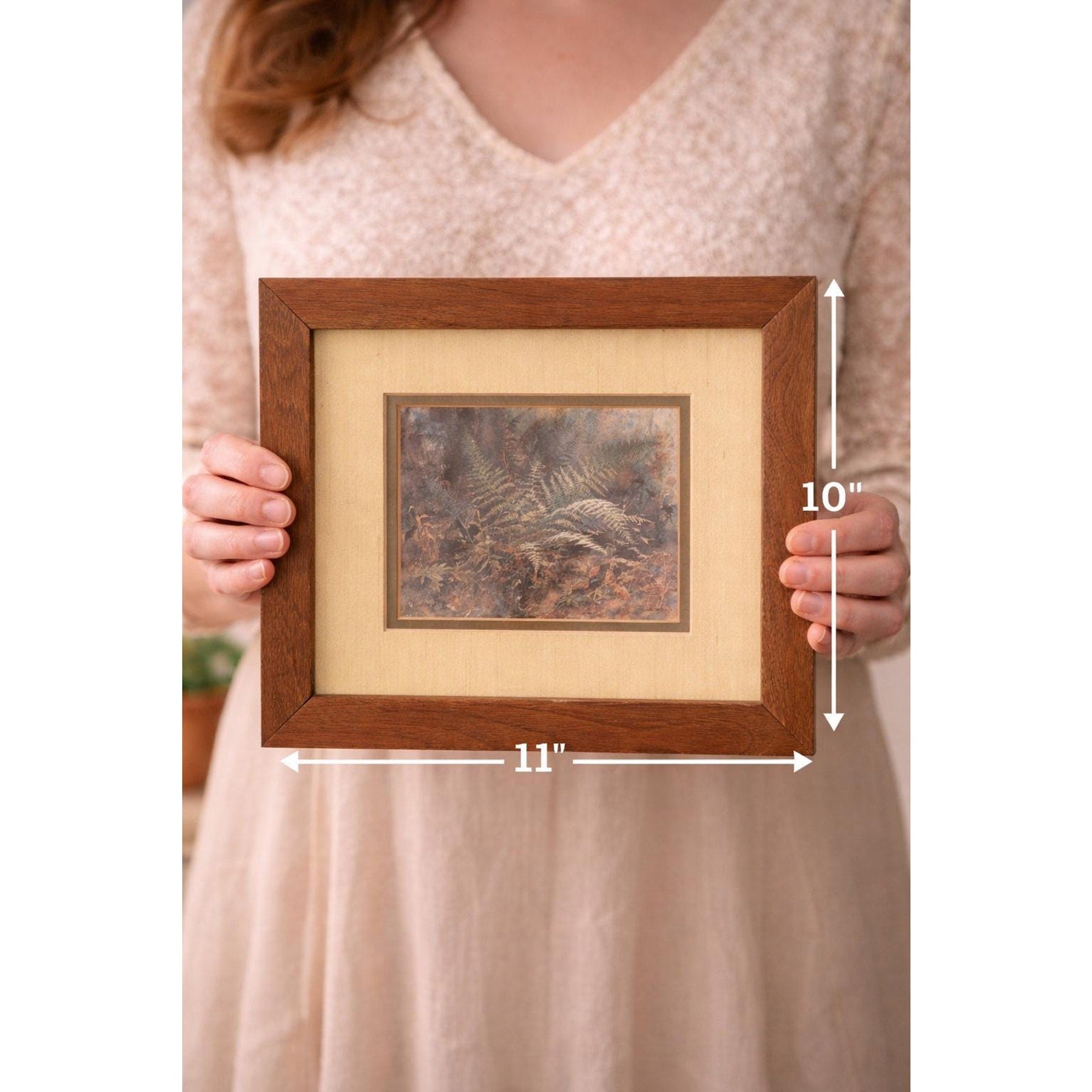 Vintage Fern Botanical Print Framed Woodland Art Cottagecore Nature Decor
