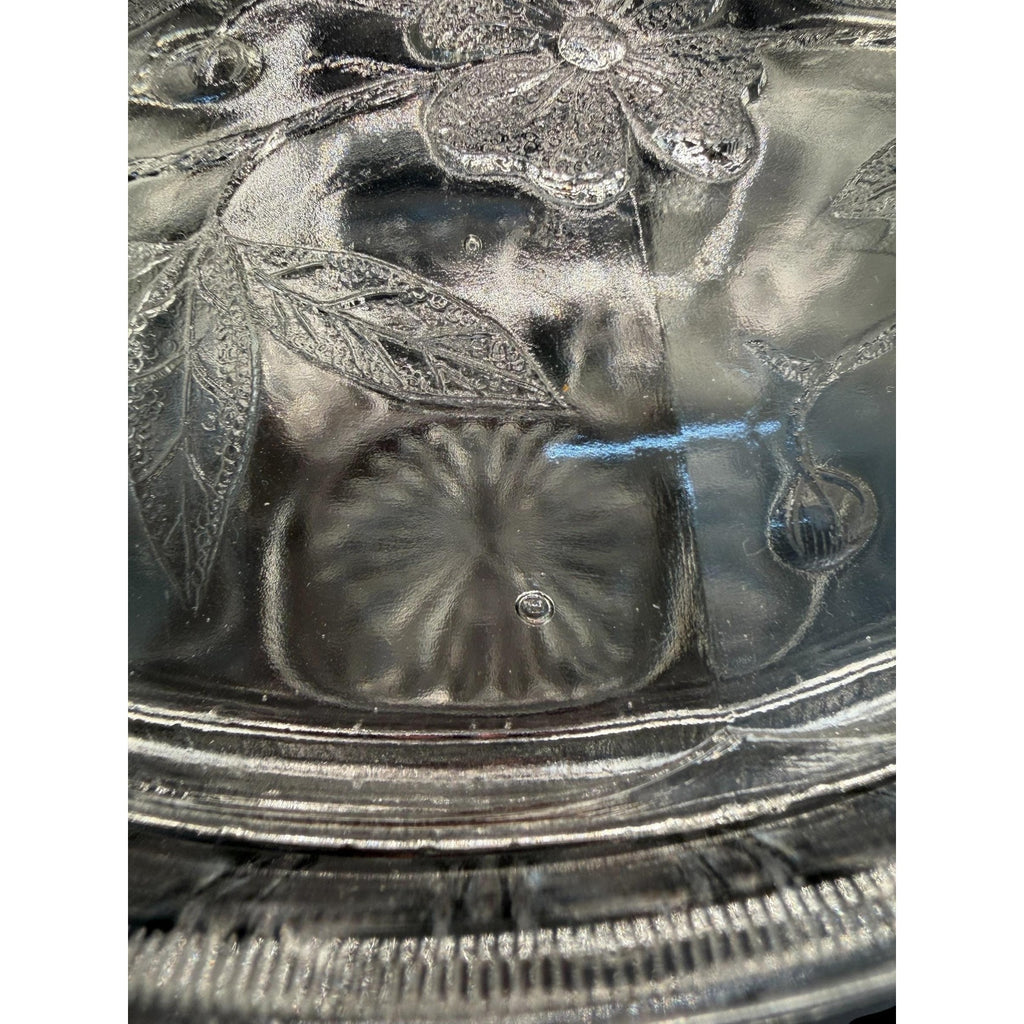 Vintage Pressed Glass Covered Candy Dish Cherry Pattern Lid Bowl 8”