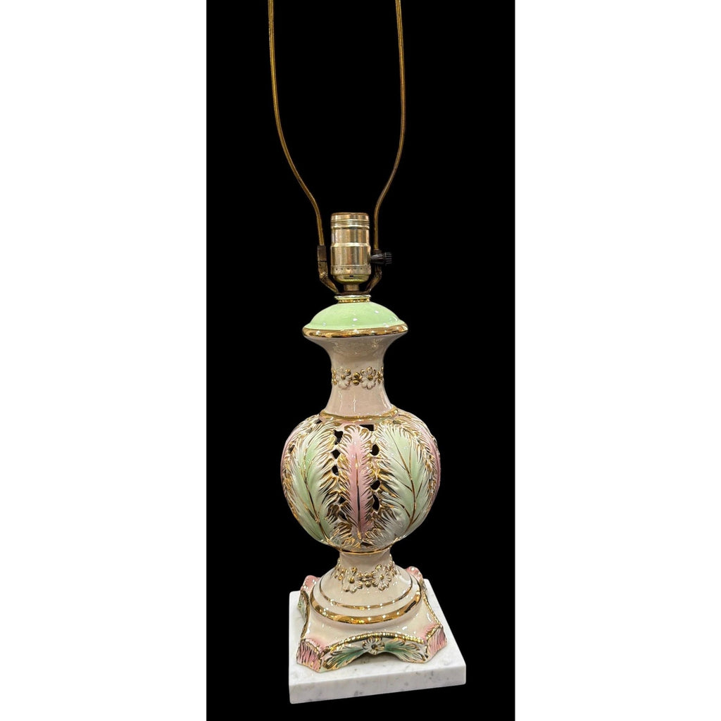 Vintage Porcelain Boudoir Lamp | Pink, Mint Green, Gold Gilt, Marble Base