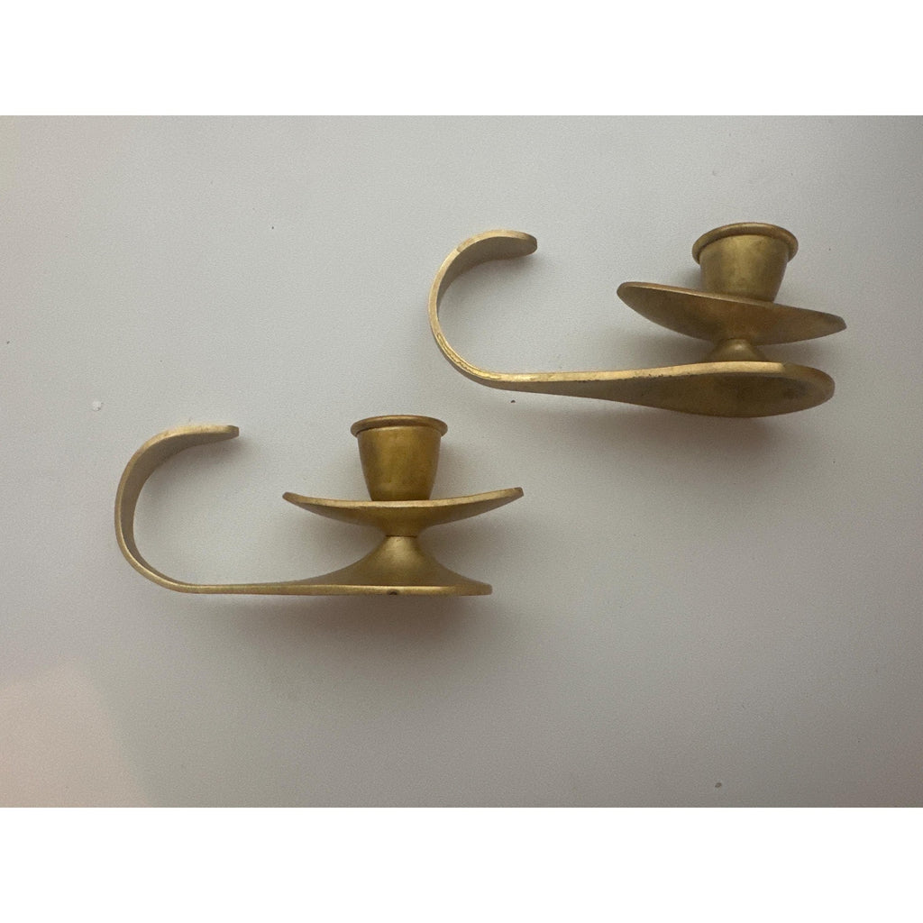 Vintage Brass Tabletop Candle Holders – Modernist Mid-Century Israel Brass