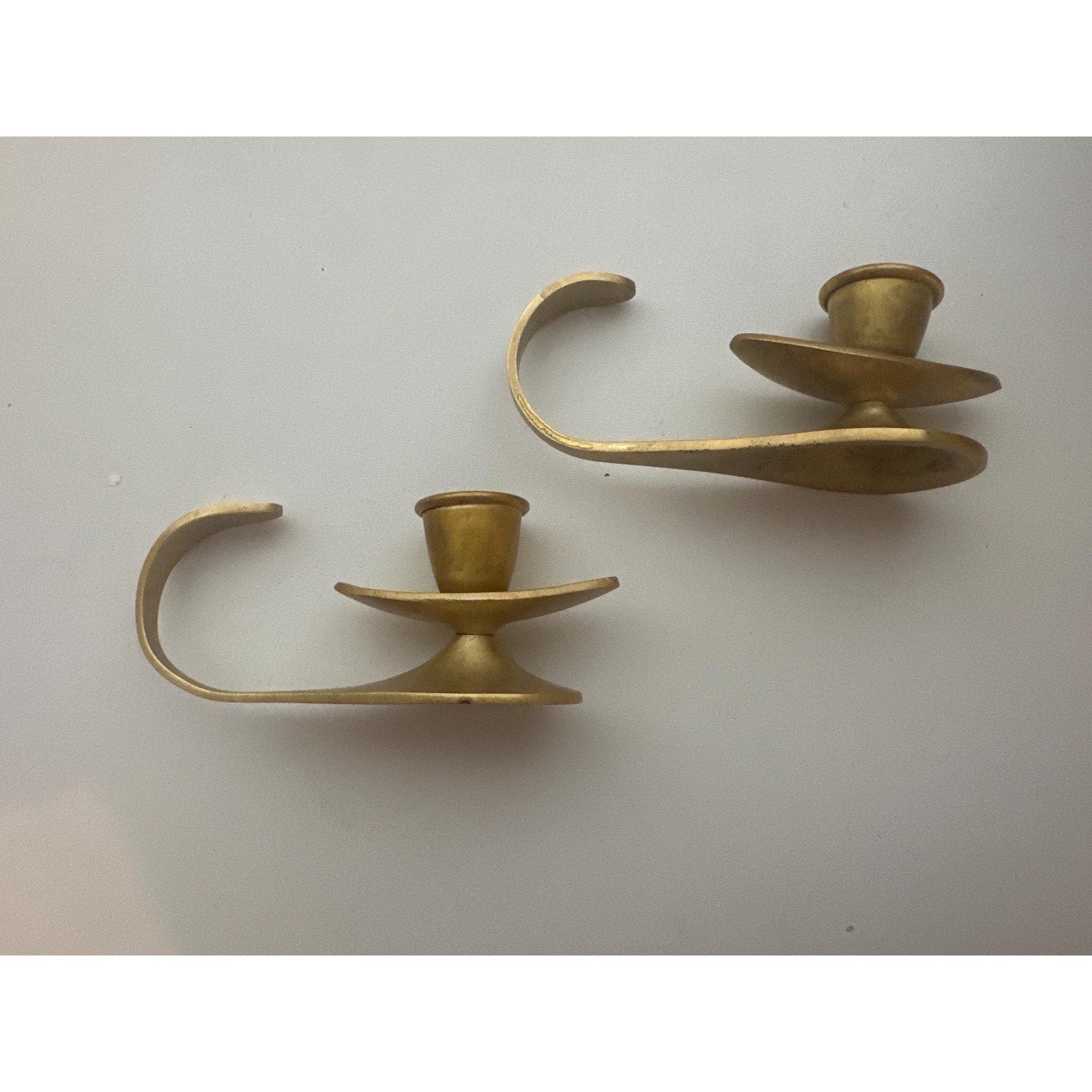Vintage Brass Tabletop Candle Holders – Modernist Mid-Century Israel Brass