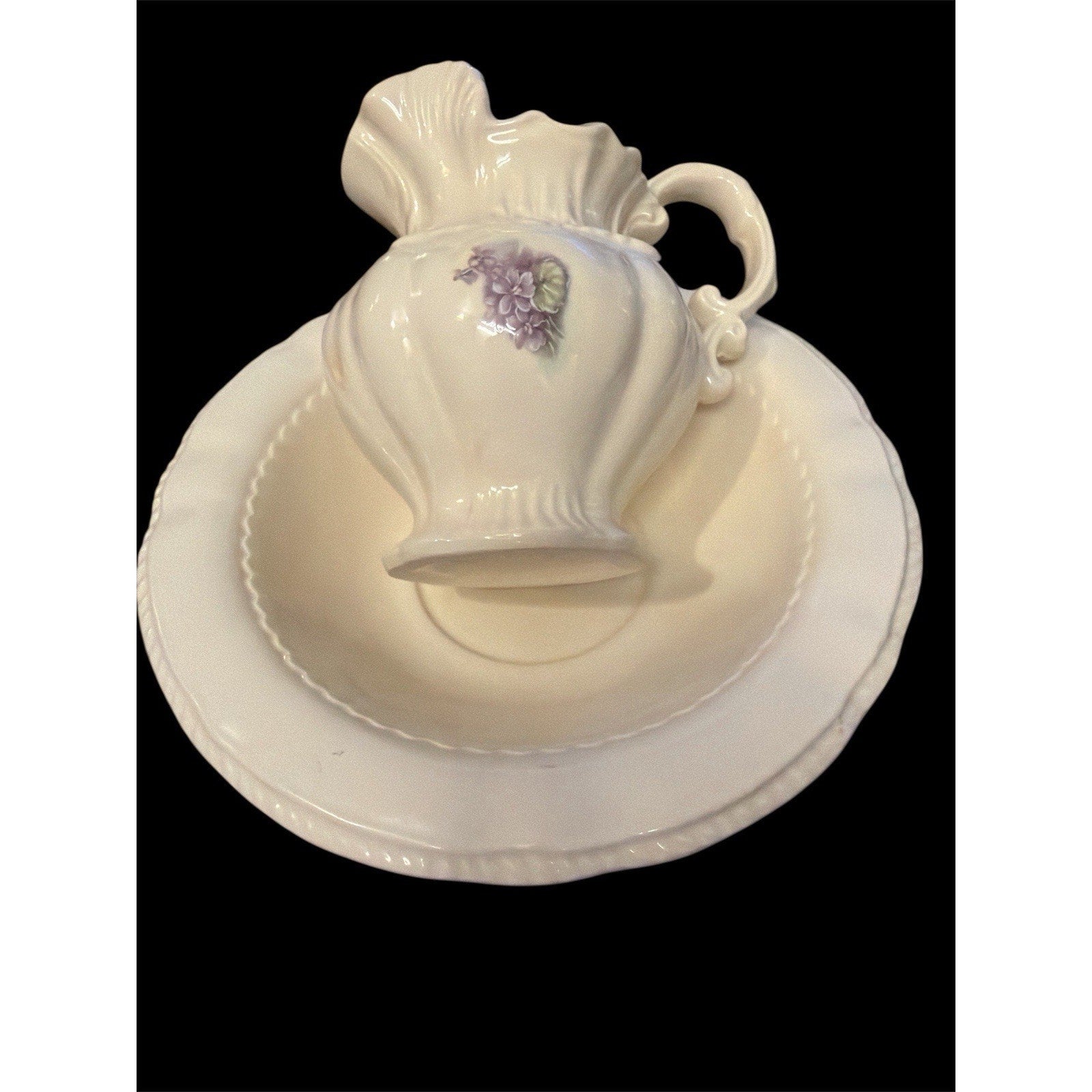 Vintage Arnel’s Pitcher and Basin Set Ivory Purple Floral USA Cottage Decor