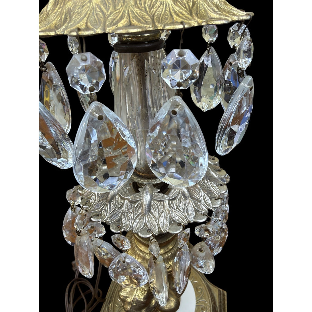 Vintage Hollywood Regency Crystal Cherub Table Lamp ACCO Gold Gilt
