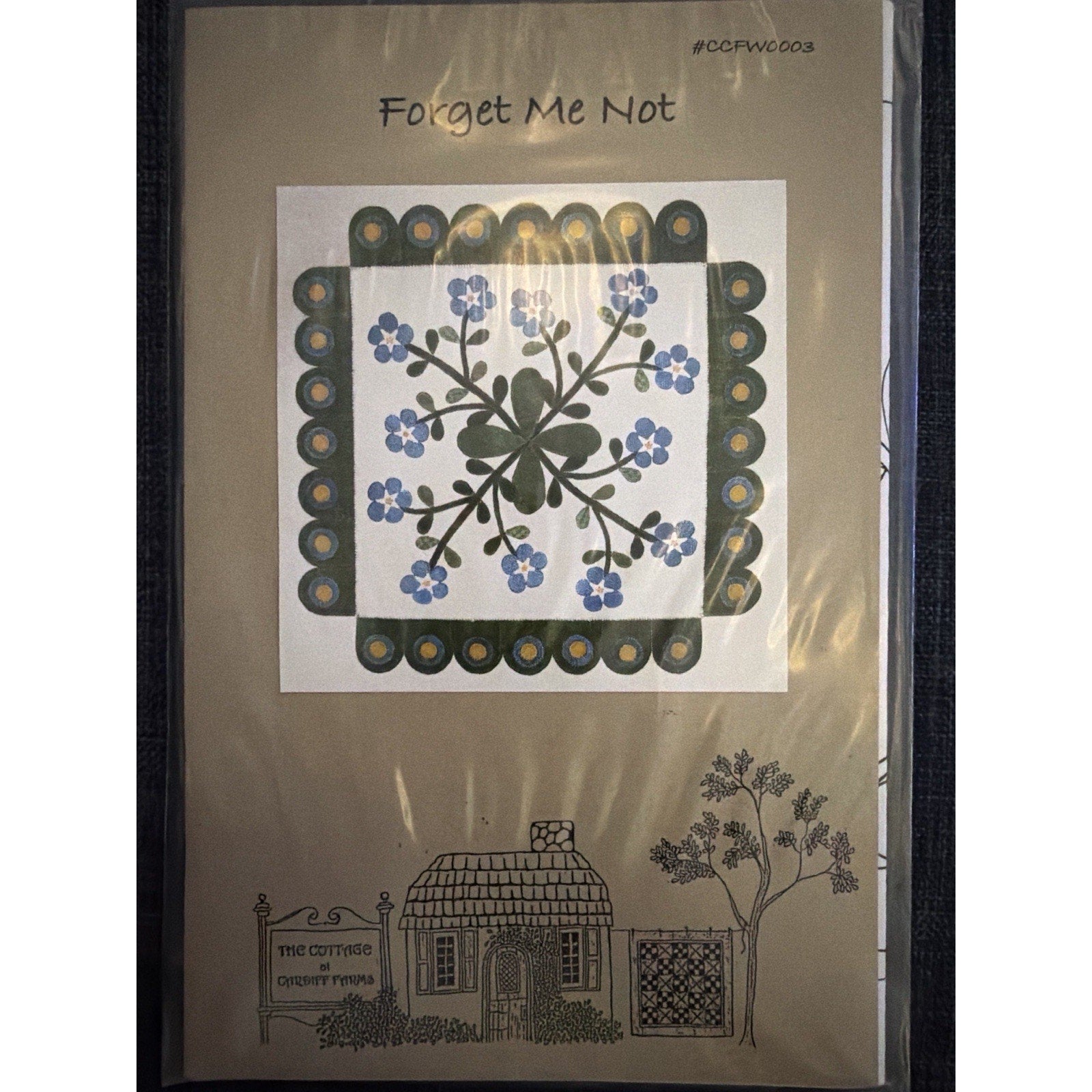 Cardiff Farms Forget Me Not Wool Applique Pattern 19x19 Mat