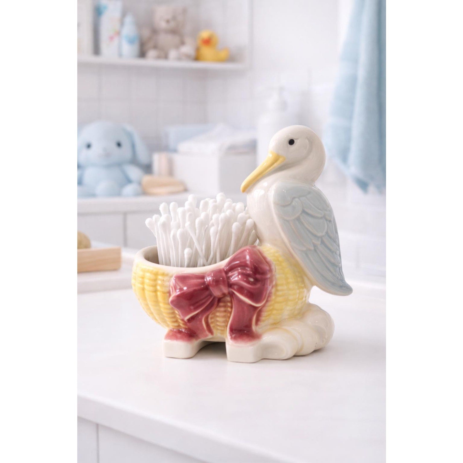 Vintage Pelican Baby Planter Nursery Decor Stork Style Baby Shower Gift Ceramic