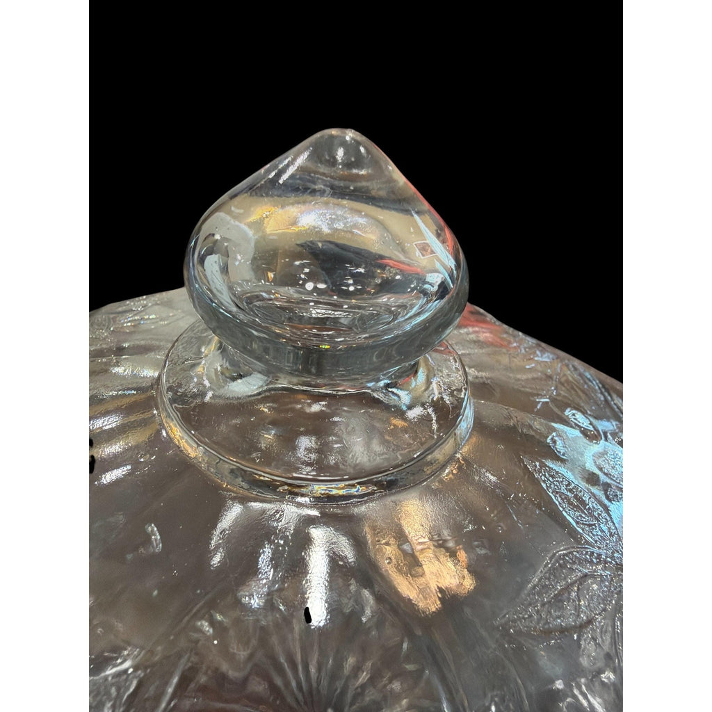 Vintage Pressed Glass Covered Candy Dish Cherry Pattern Lid Bowl 8”