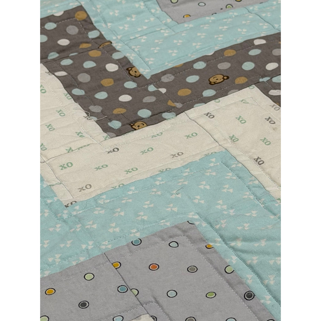 Handmade Baby Quilt 38x50 Llama Flannel Back Chevron Cotton Nursery Blanket