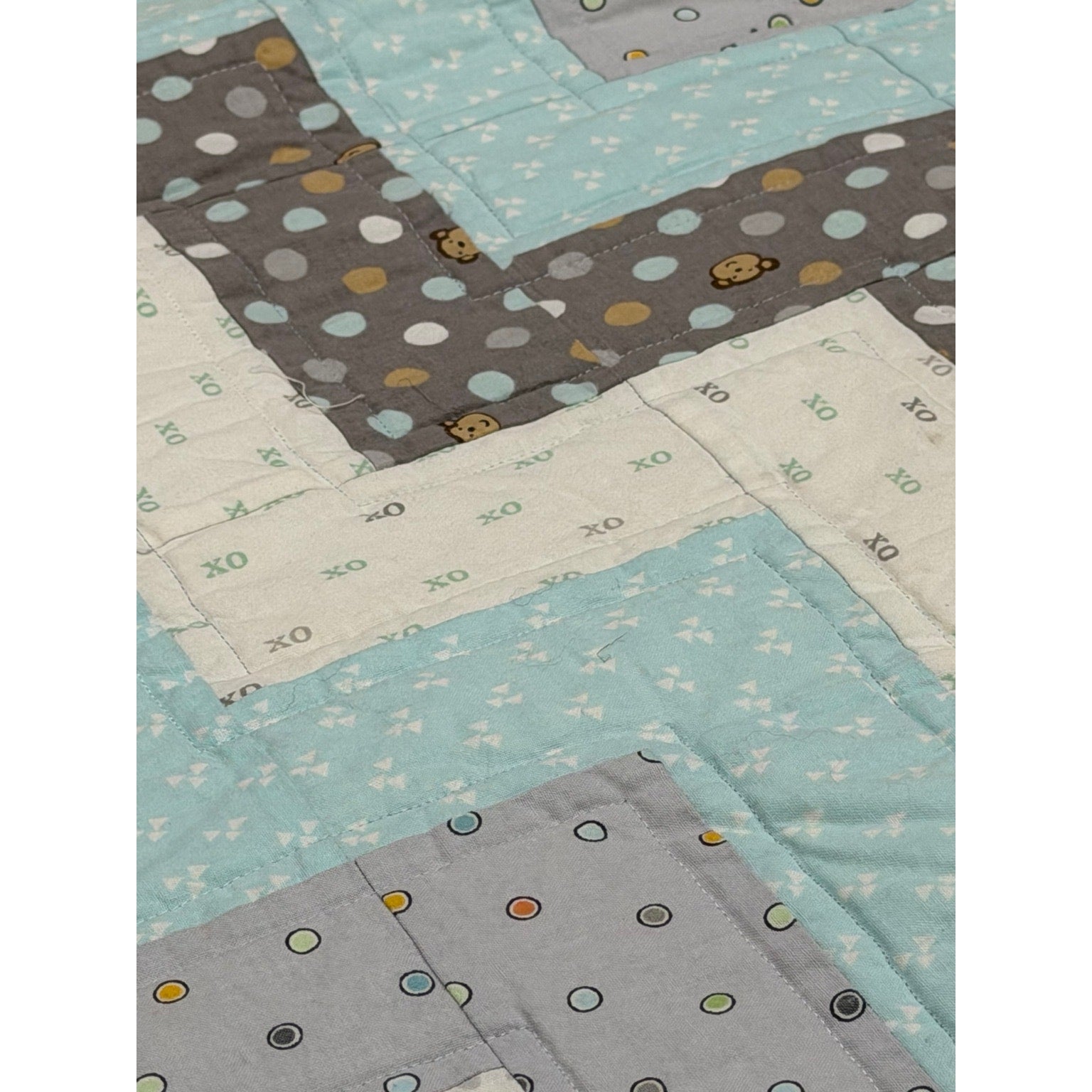 Handmade Baby Quilt 38x50 Llama Flannel Back Chevron Cotton Nursery Blanket