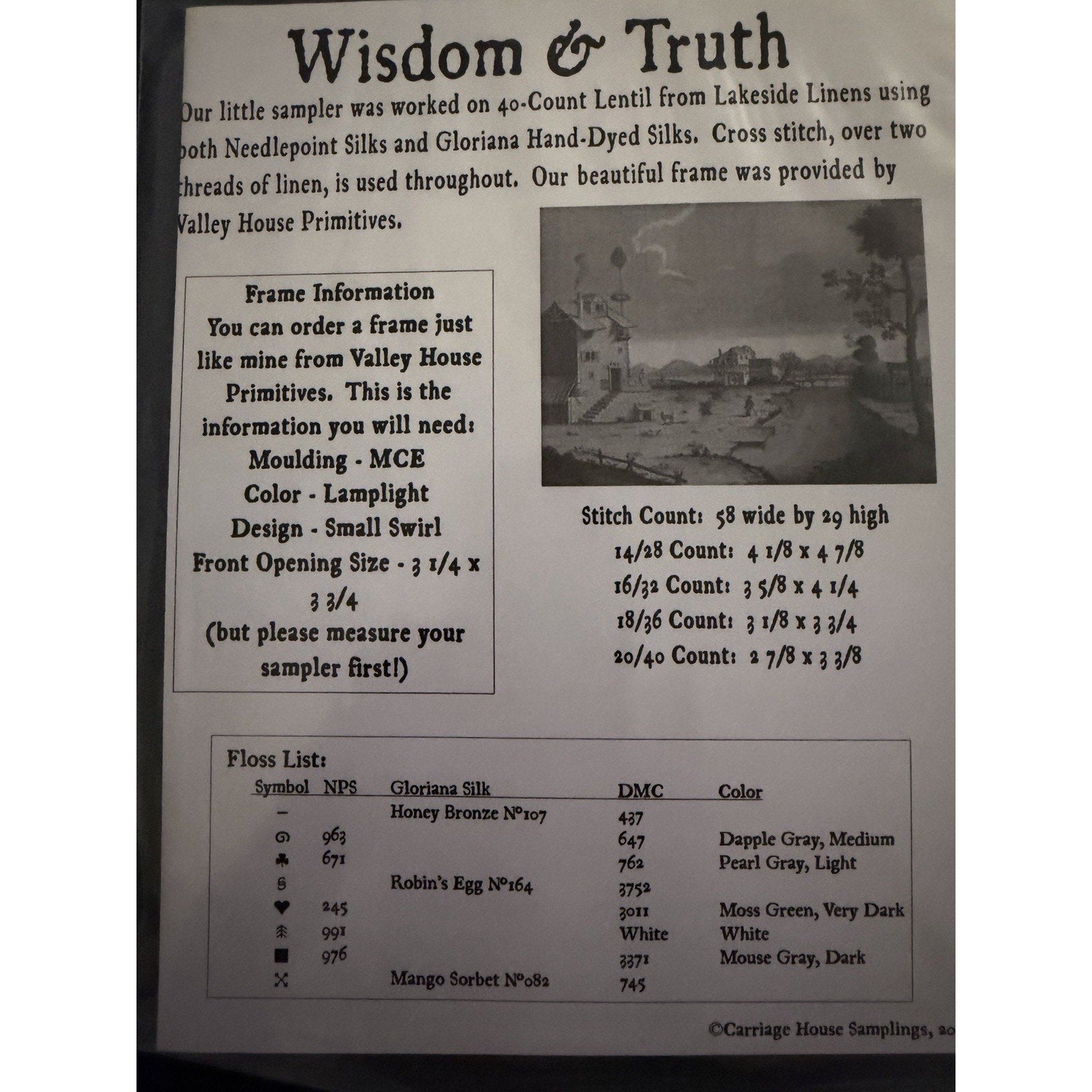 Carriage House Samplings Wisdom & Truth Cross Stitch Pattern Kathy Barrick