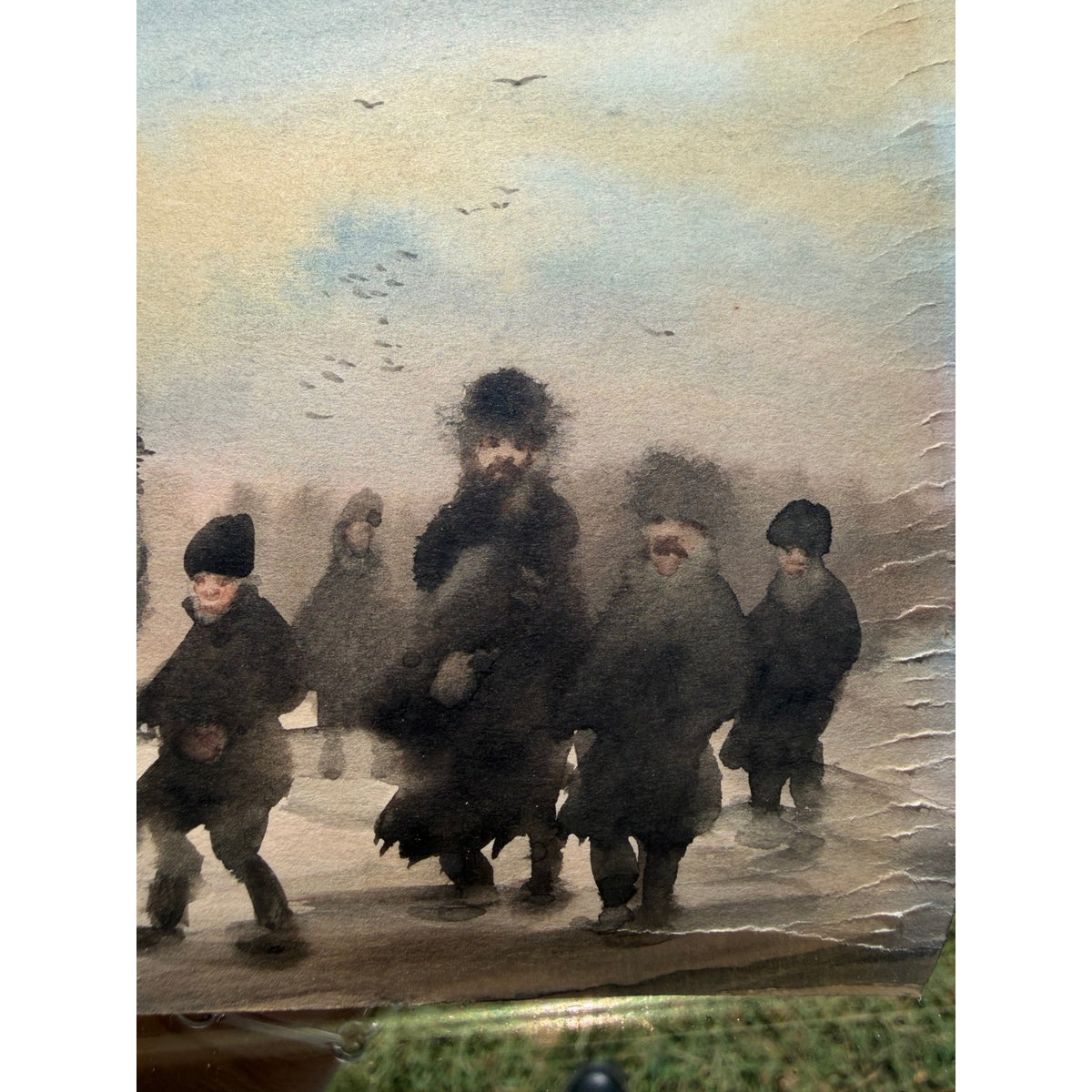 Original Watercolor Painting Russian Winter Procession Gilt Framed Folk Art – additional view 16