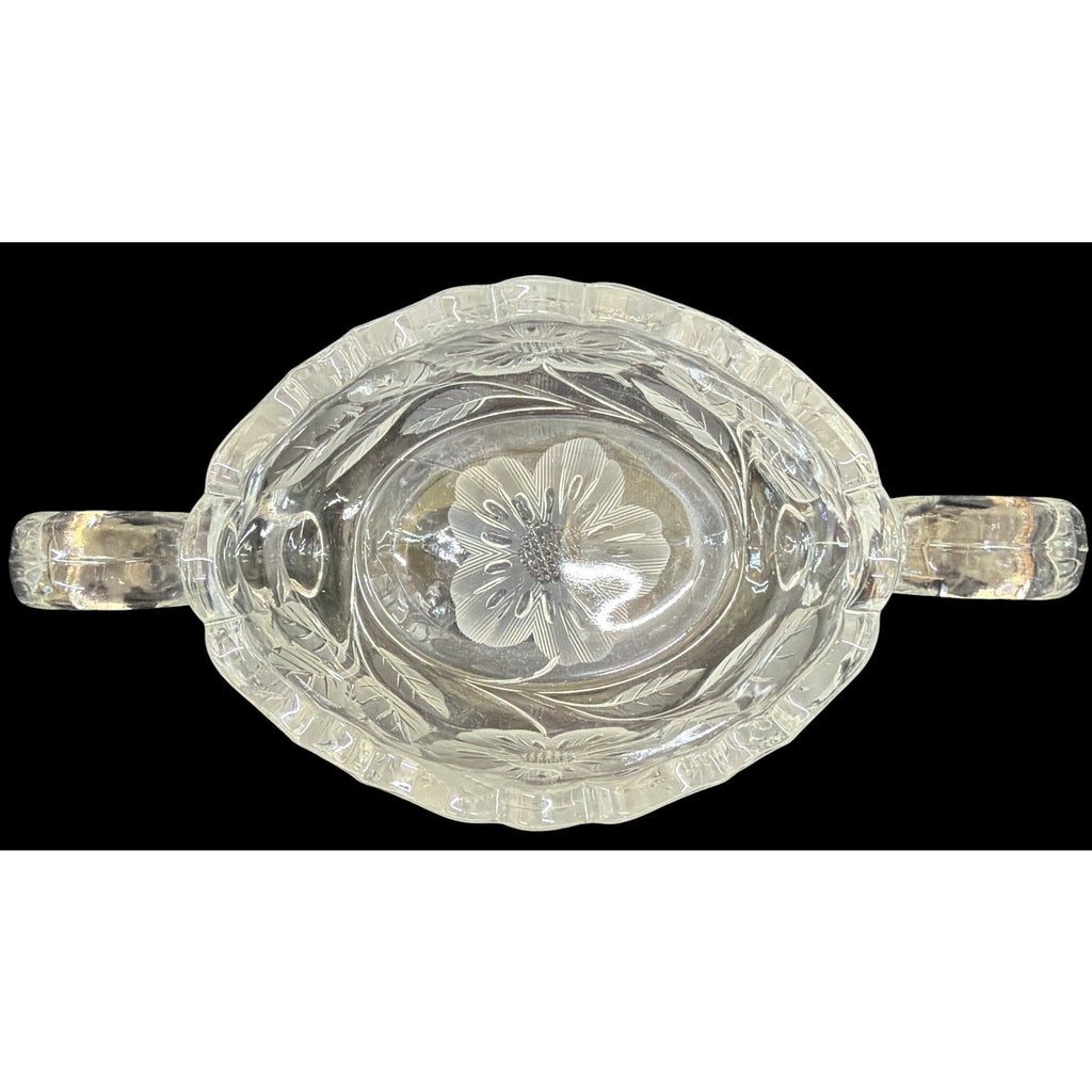 Vintage Cut Glass Daisy Open Sugar Bowl Double Handle Floral Crystal – additional view 4