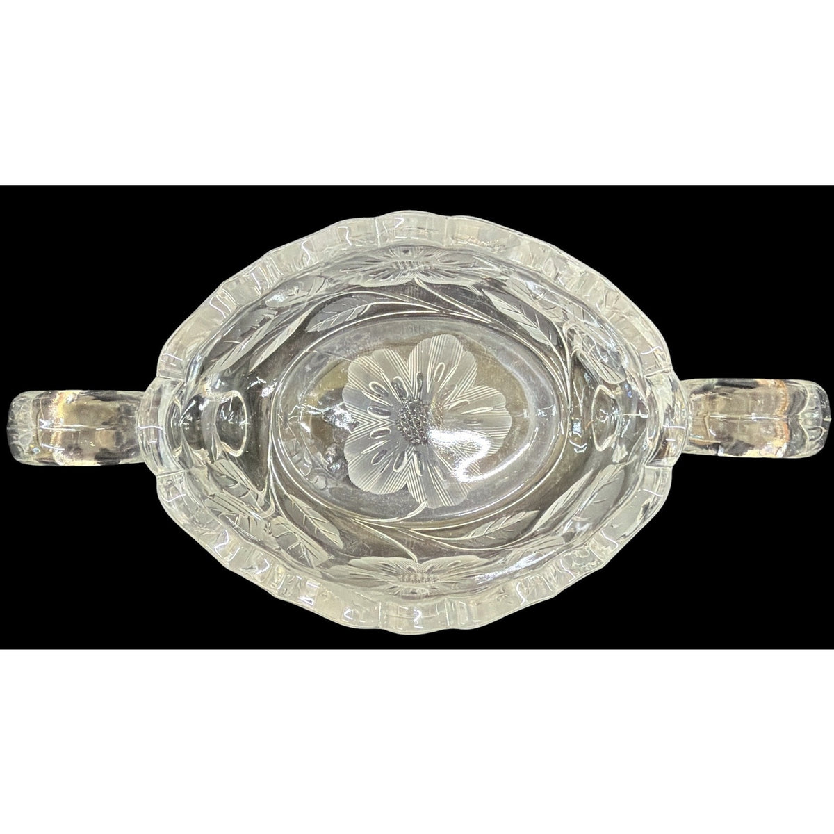 Vintage Cut Glass Daisy Open Sugar Bowl Double Handle Floral Crystal – additional view 4