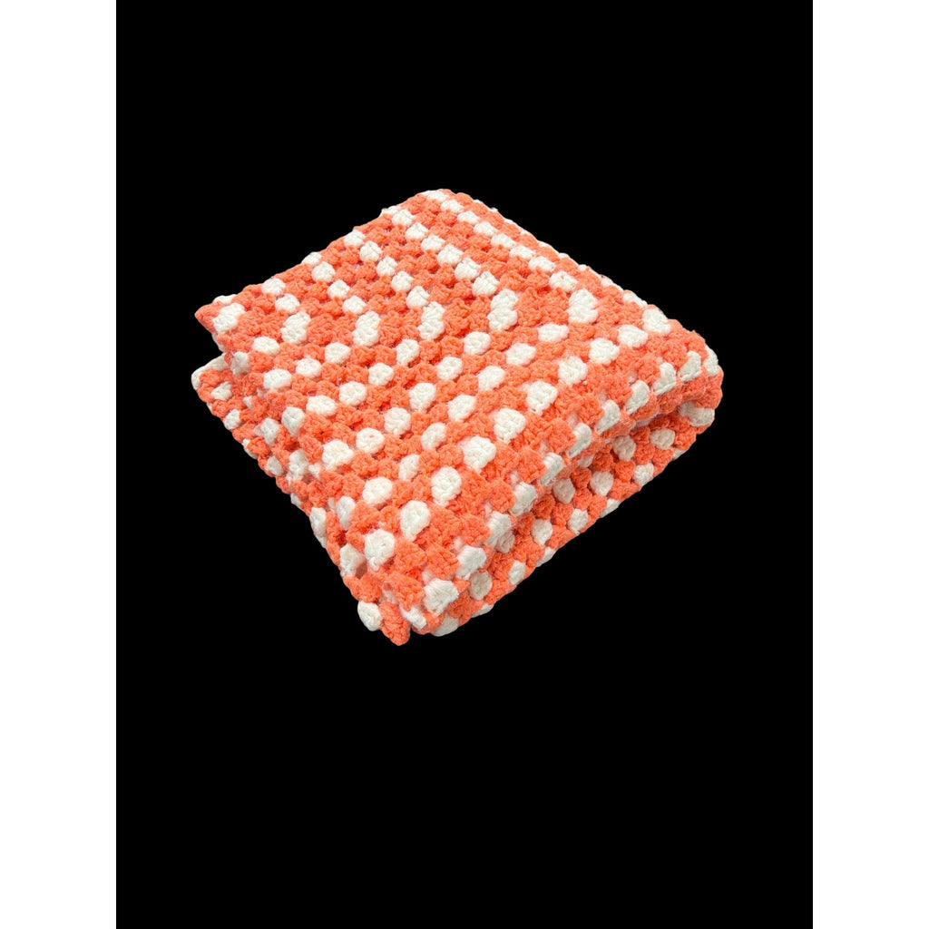 Handmade Crochet Afghan Dark Peach White Vintage Square Throw 50 x 50 – additional view 2