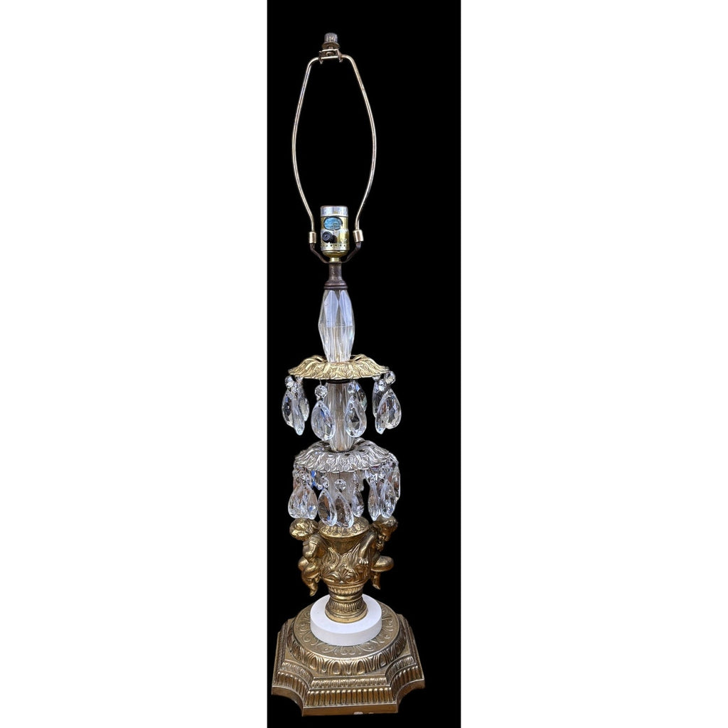 Vintage Hollywood Regency Crystal Cherub Table Lamp ACCO Gold Gilt