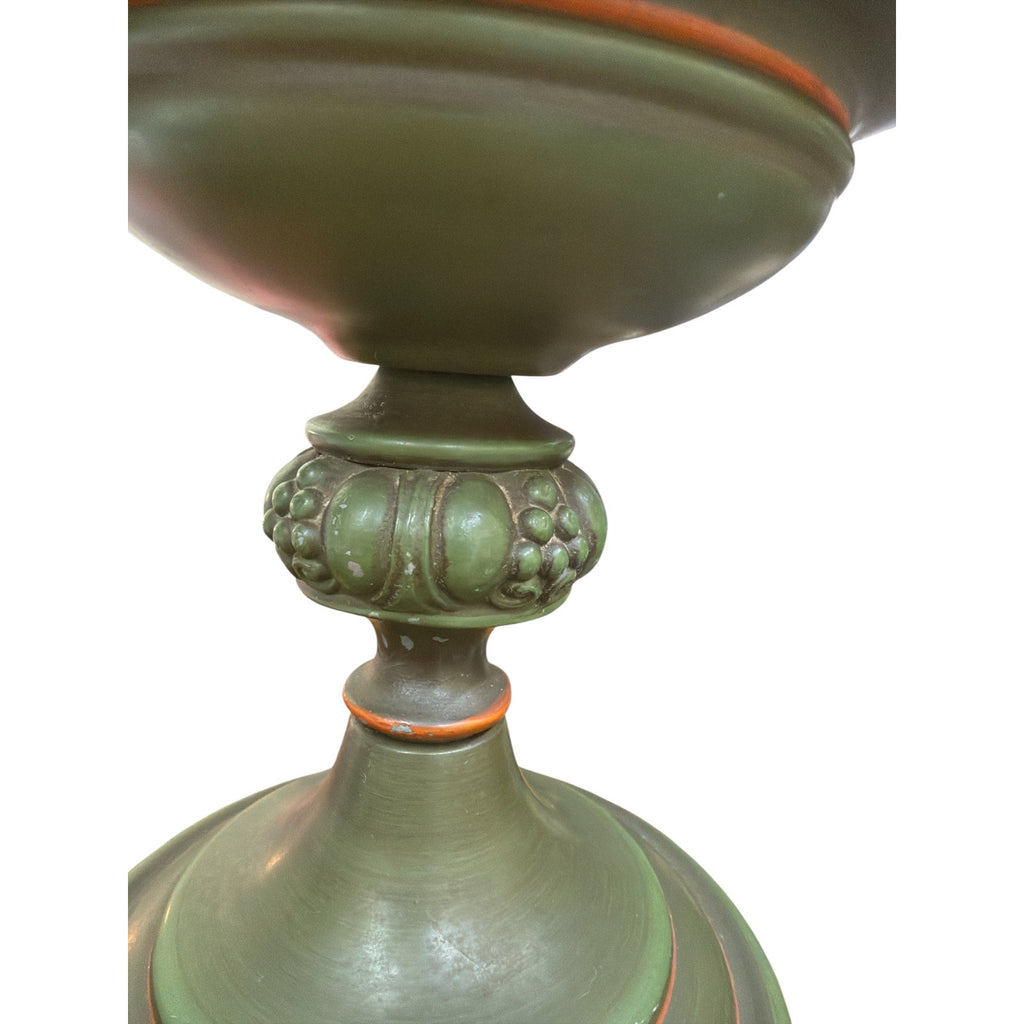 Vintage Metal Table Lamp Pair Olive Avocado Green Urn Form Orange Accents