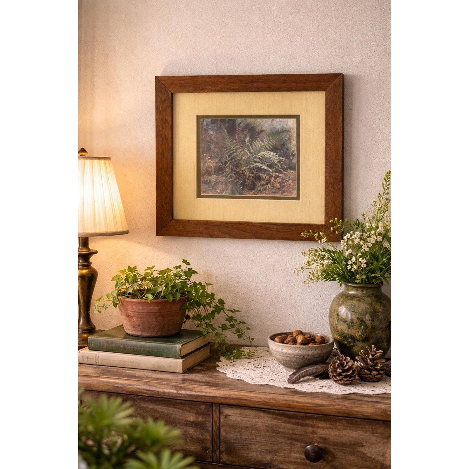 Vintage Fern Botanical Print Framed Woodland Art Cottagecore Nature Decor