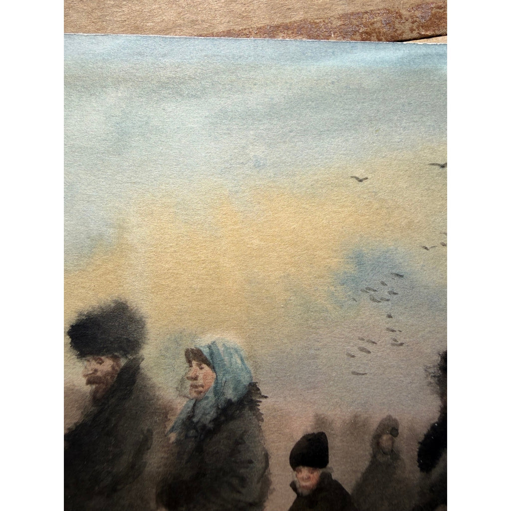 Original Watercolor Painting Russian Winter Procession Gilt Framed Folk Art – additional view 12