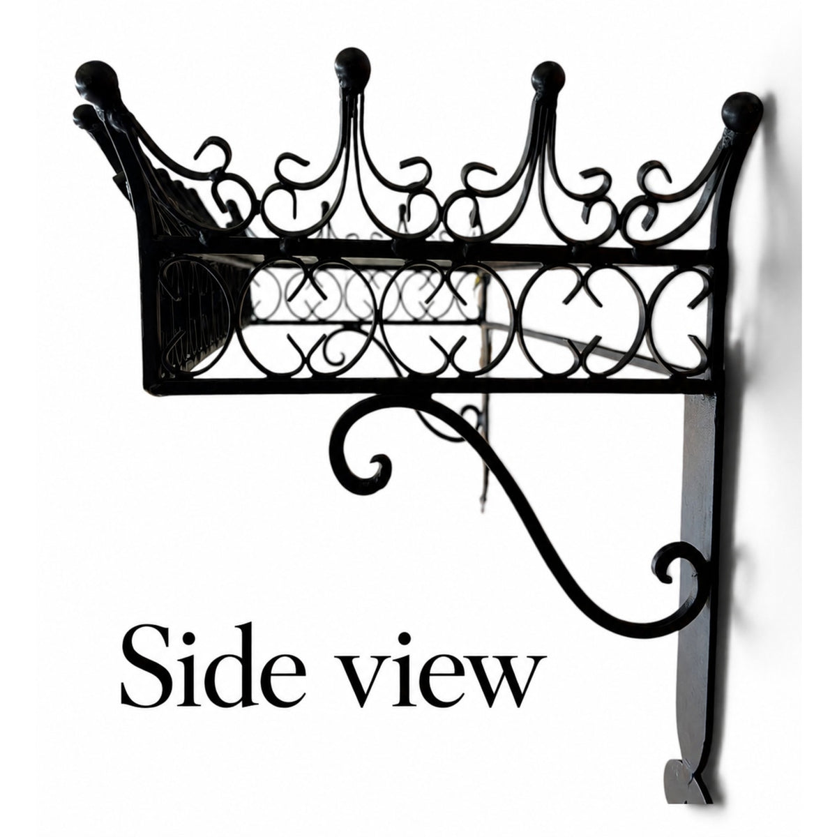 Vintage Wrought Iron Wall Shelf Ornate Scrollwork Black Metal 21 Inch