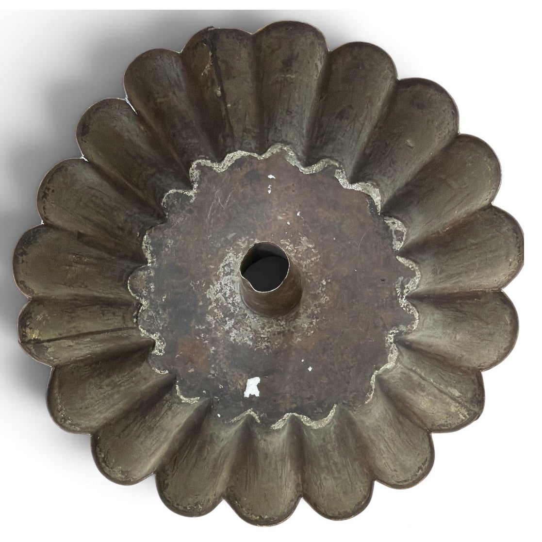 Antique 1800s Fluted Tin Cake Mold Handcrafted Primitive Kitchen Decor 10 Inch