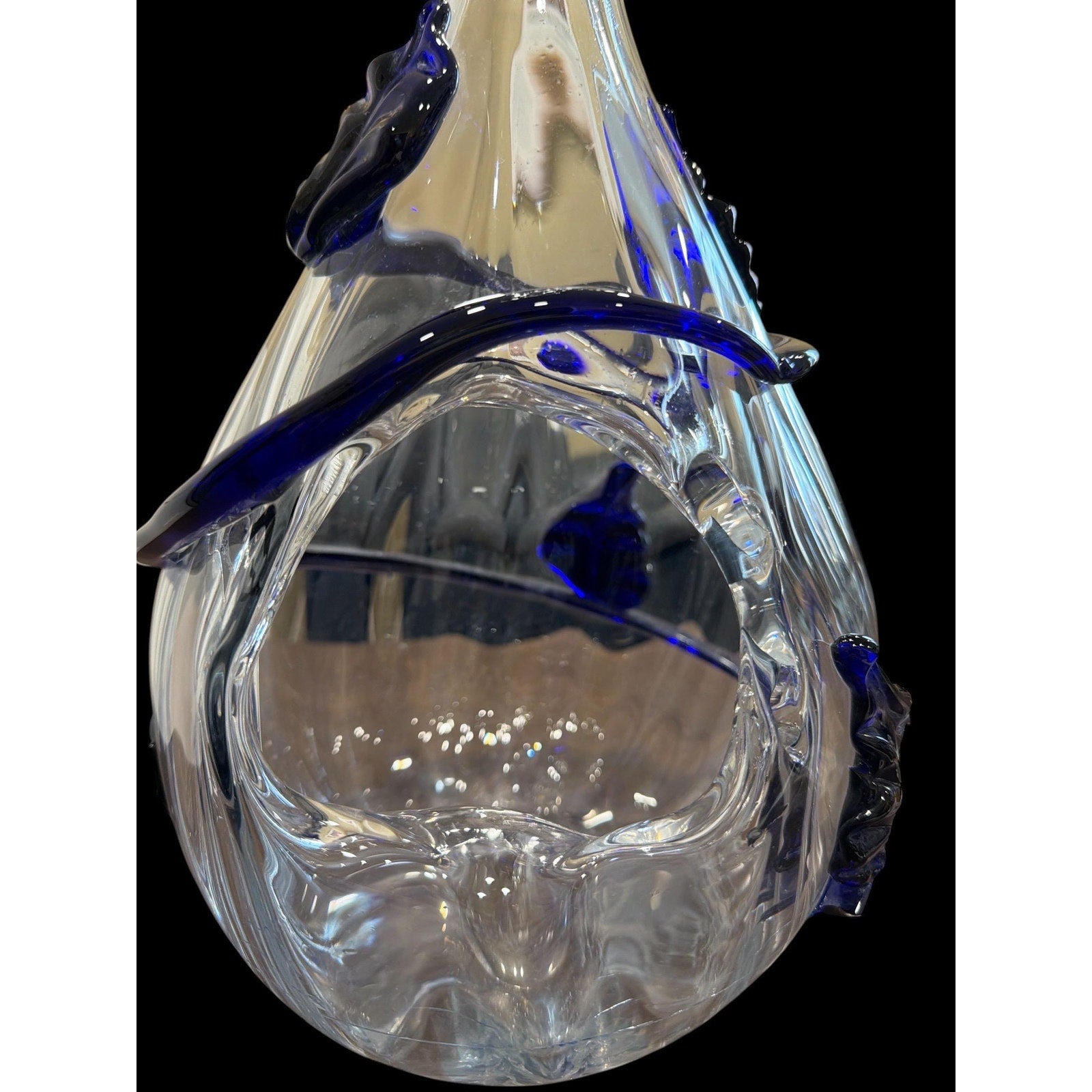 Hand Blown Glass Hanging Terrarium Blue Art Glass Planter Lantern 18”