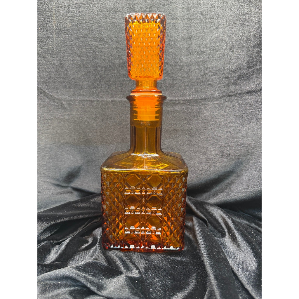 Vintage Viking Yesteryear Amber Glass Decanter with Stopper Mid Century Barware