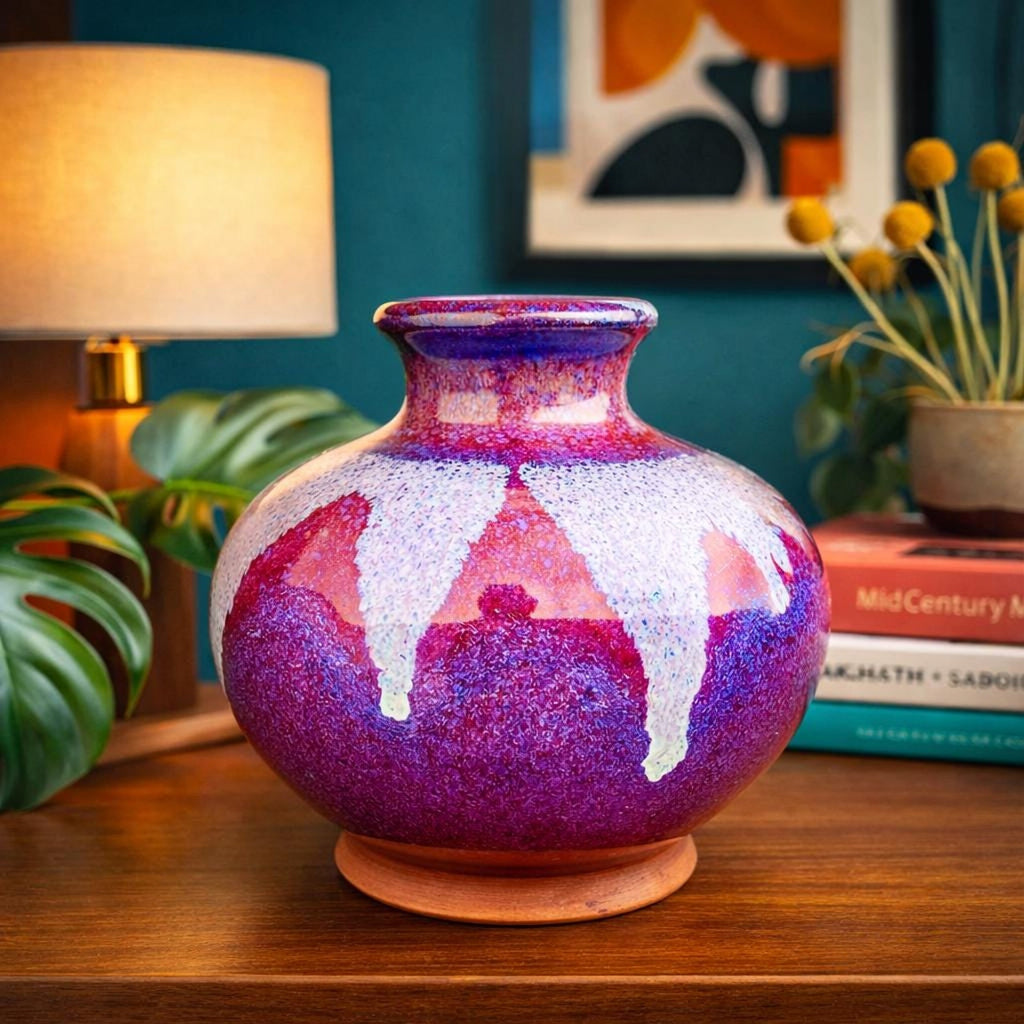 MCM Cranberry Drip Glaze Art Pottery Vase MCM Studio Ceramic Takahashi Vase