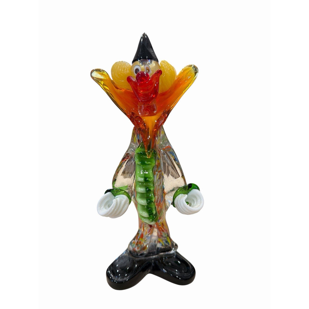 Vintage Murano Style Art Glass Clown Figurine Millefiori Orange Collar 8.5"