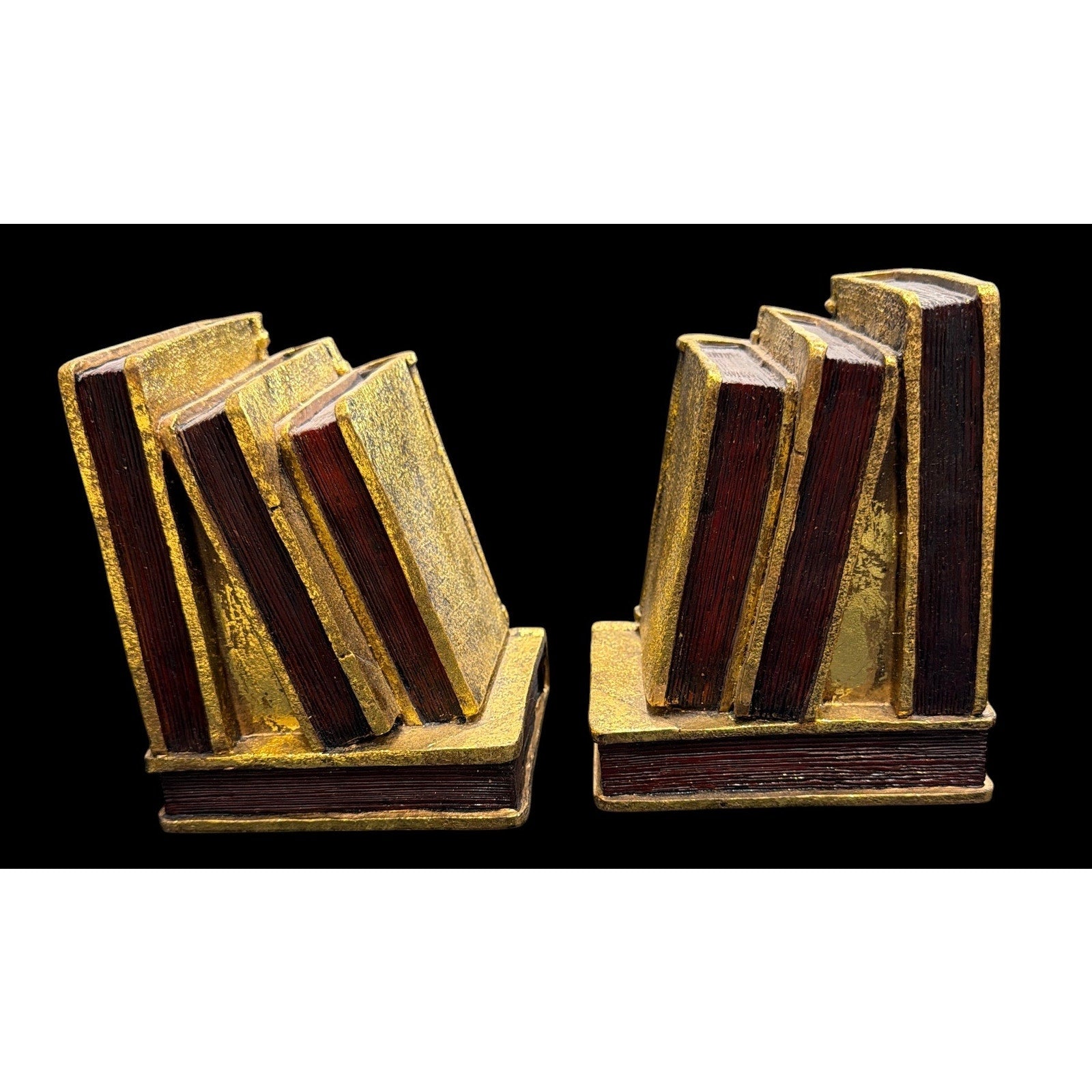 Vintage Gold Gilt Bookends | Faux Antique Book Stack Book Ends | Hollywood Regency Library Decor | CBK Ltd 1997 Resin Bookends