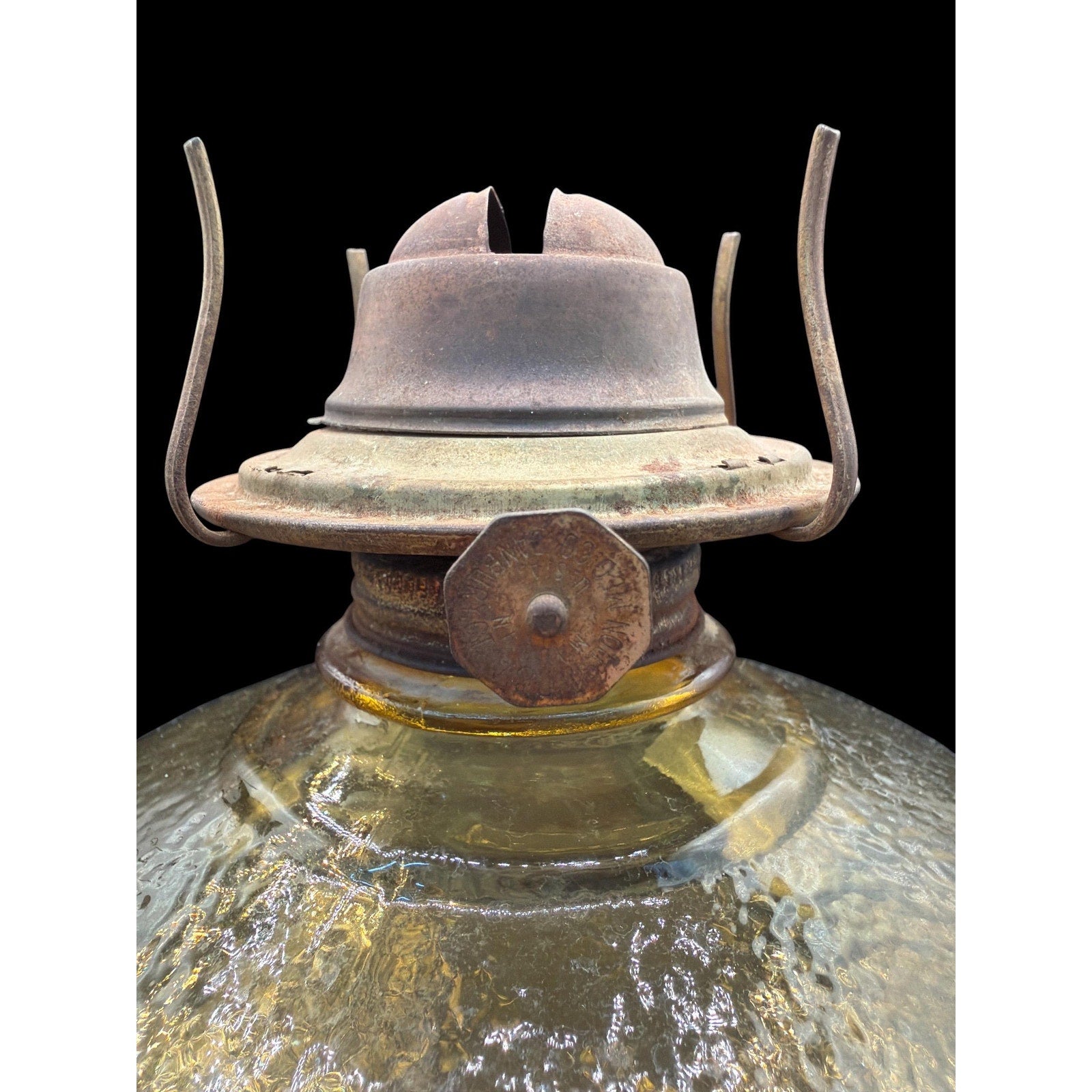Antique Amber Glass Oil Lamps Pair | Vintage Hurricane Farmhouse Lighting
