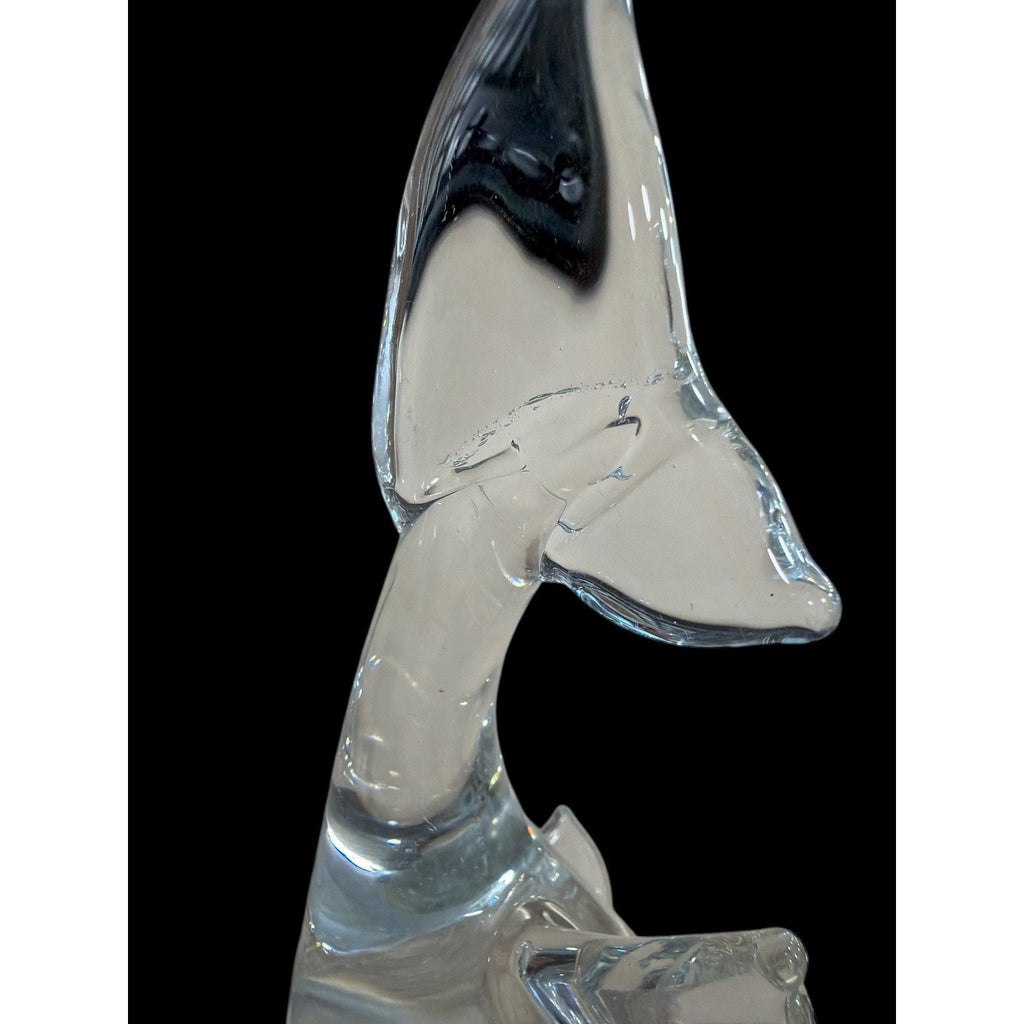 Vintage Clear Art Glass Dolphin Paperweight 6” Sculptural Heavy MCM