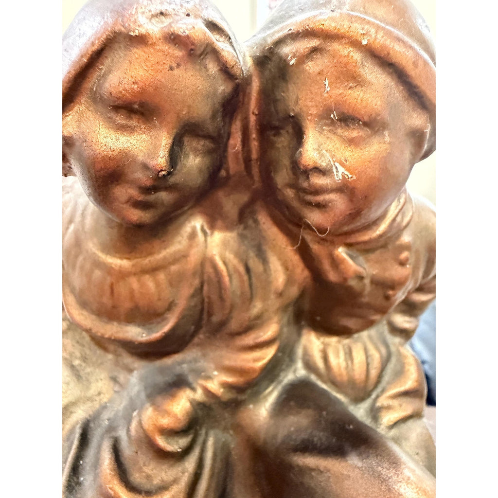 Vintage Chalkware Dutch Couple Lamp | Amber Glass Globe Night Light