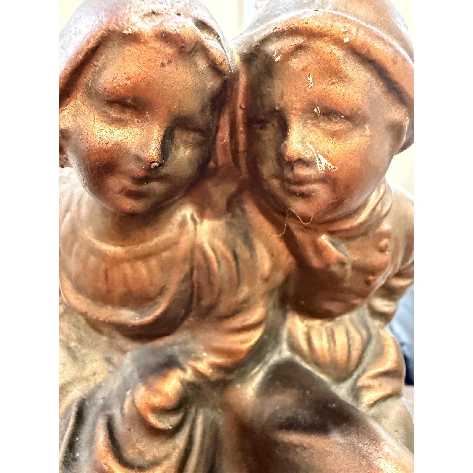 Vintage Chalkware Dutch Couple Lamp | Amber Glass Globe Night Light