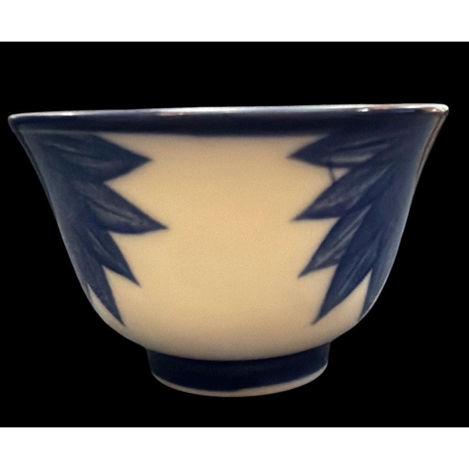 Set of 6 Vintage Blue White Porcelain Rice Bowls, Hand-Painted Floral Tea Bowls