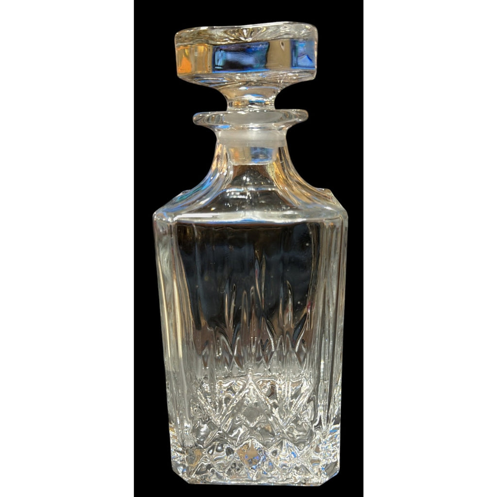 Vintage Heavy Pressed Glass Square Whiskey Decanter Starburst Stopper 9" – main view