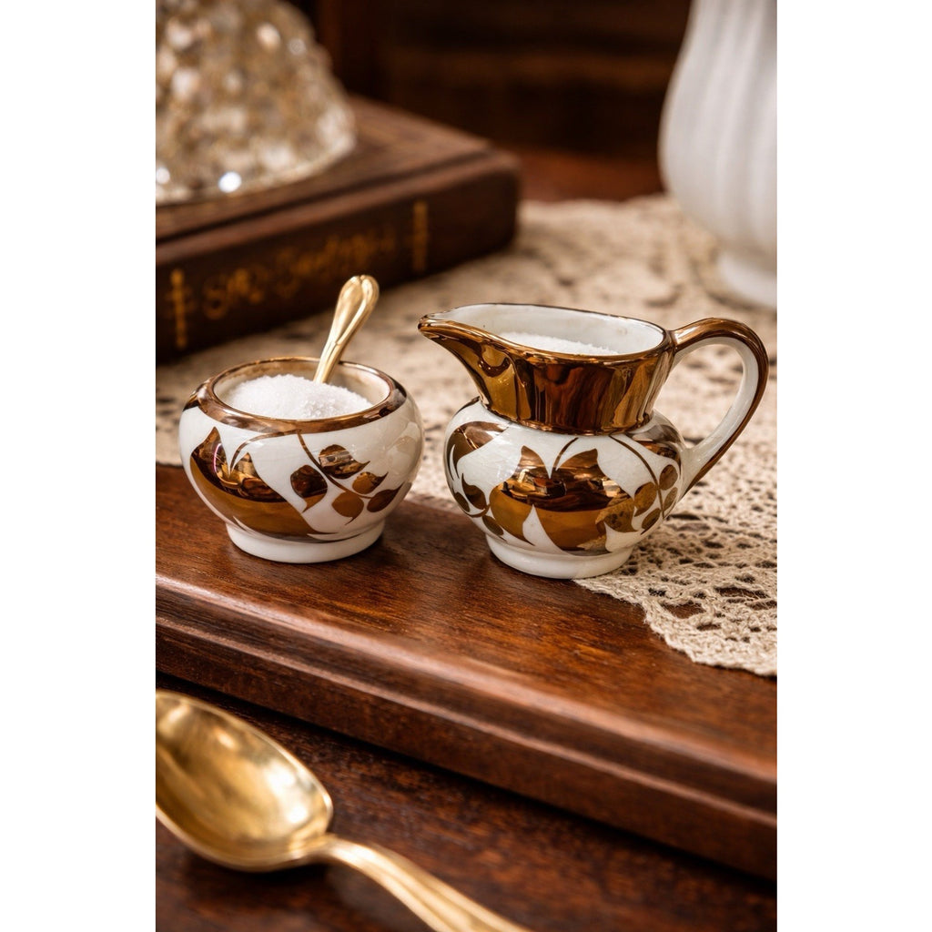 Vintage Sandland Ware England Luster Sugar & Creamer Set Miniature Copper