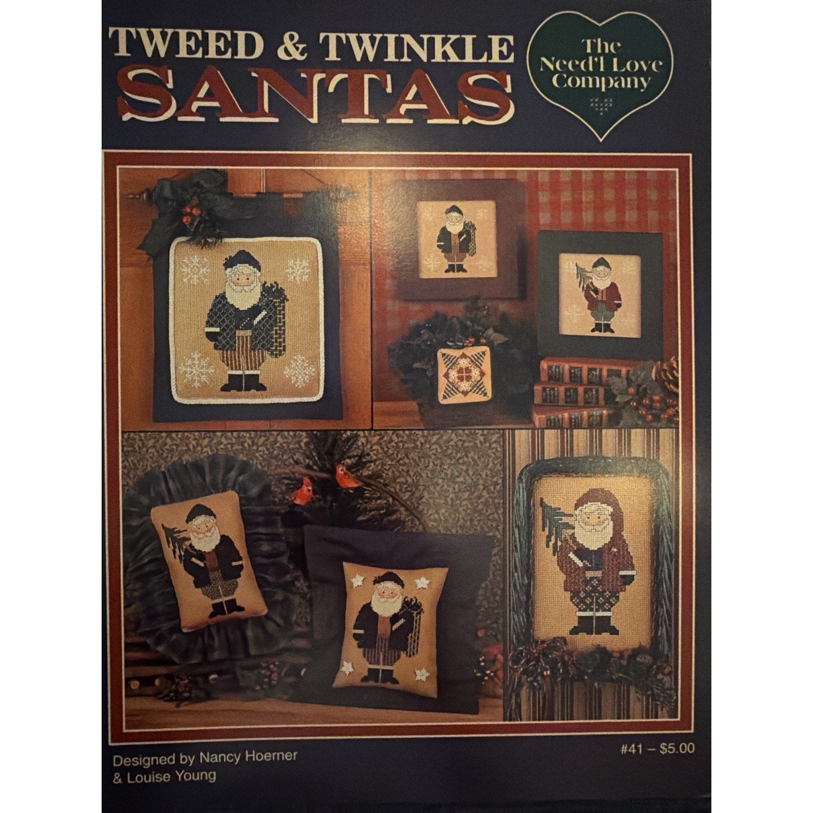 Needle Love Tweed Twinkle Santas #41 Primitive Santa Cross Stitch Pattern